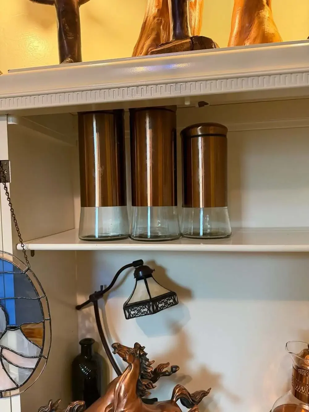 Set of 3 Tapered Glass Storage Canisters with Copper Finish Lids